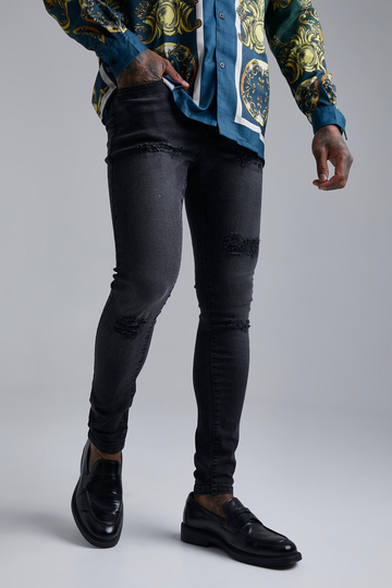 Super Skinny Jeans Med Slitage, Black