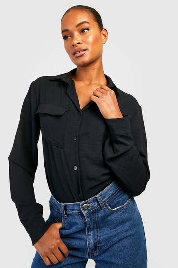 Tall - Satinskjorta I Utilitystil, Black