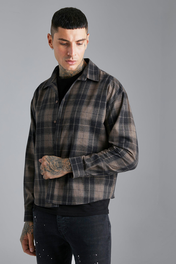 Långärmad Oversized Flanellskjorta, Beige