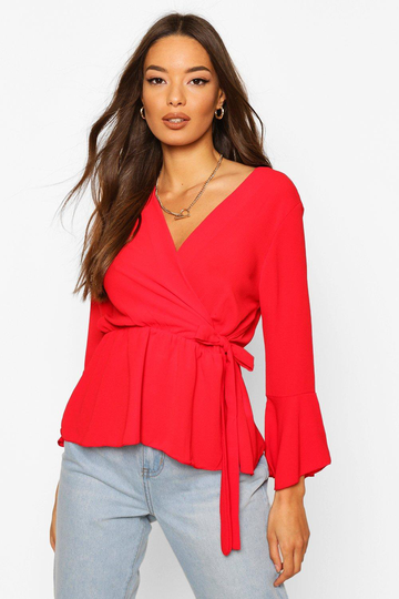 Omlottblus Med Peplum, Red