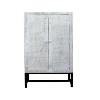 Skåp DKD Home Decor Svart Metall Vit Mangoträ (100 x 40 x 197 cm)