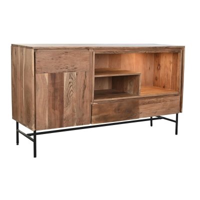 Skänk DKD Home Decor Svart Metall Brun Akaciaträ (142 x 40 x 81 cm)