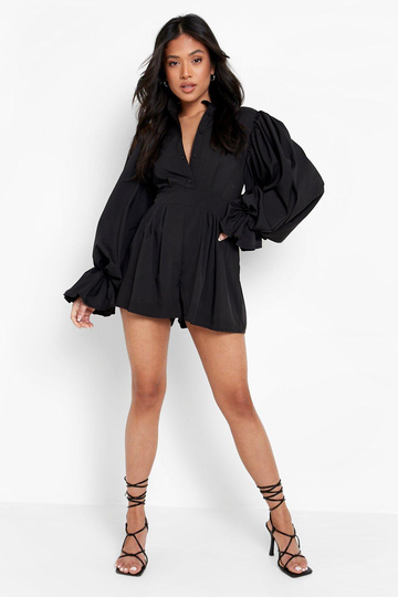 Petite Romper Med Volymärm, Black