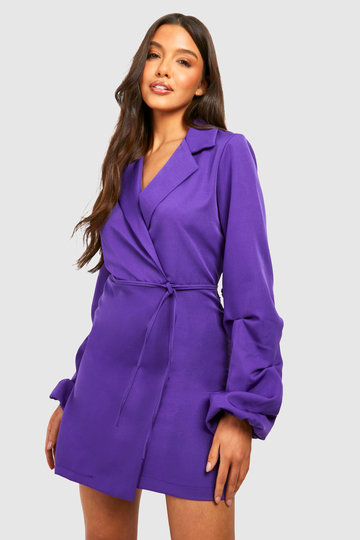 Rynkad Blazerklänning Med Omlott, Purple