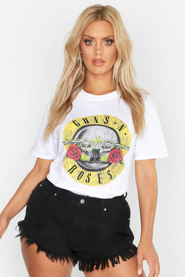 Plus - Licensierad T-Shirt Med Guns N Roses-Motiv, White