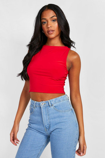 Tall - Crop Top Med Brottarrygg, Red