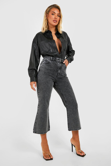 Utsvängda Jeans Med Hög Midja Och Knappar, Black
