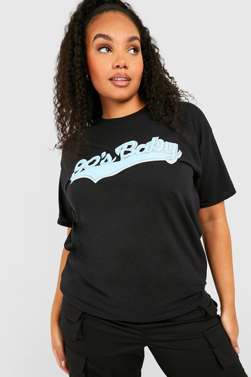 Plus - "90'S Baby" T-Shirt Med Text, Black
