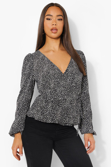 Prickig V-Ringad Blus, Black
