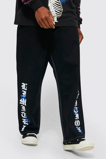 Limited Edition Baggy Jeans Med Kontrastsömmar, Black