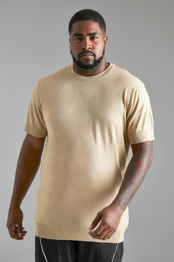 Plus - Basic Stickad T-Shirt, Beige