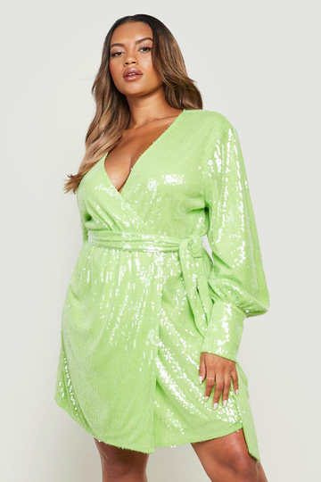 Plus - Omlottklänning Med Paljetter, Green