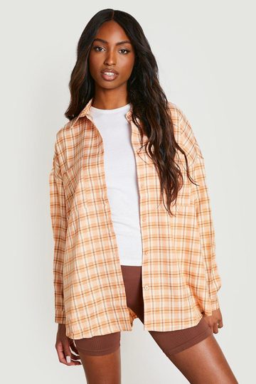 Tall - Oversize Rutig Skjorta, Orange