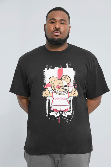 Plus England Angry Teddy T-Shirt Med Tryck, Black