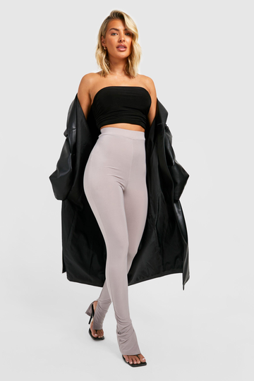 Glansiga Leggings Med Hög Midja Och Slits, Grey