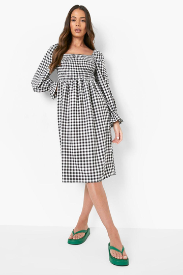 Rutig Klänning Med Smock, Black