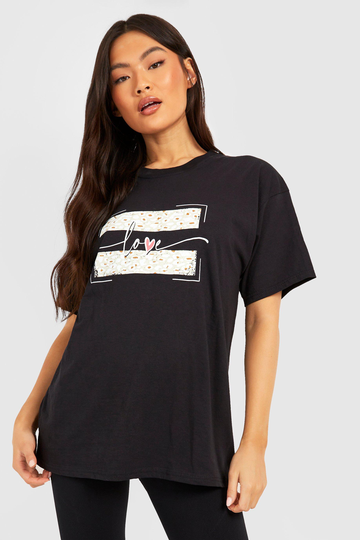 Love Oversized T-Shirt Med Tryck, Black