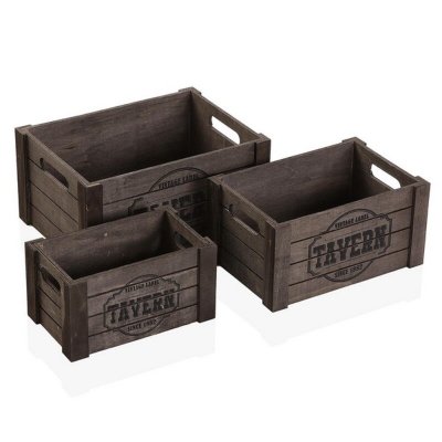 Uppsättning med Dekorativa Lådor Versa Tavern Vintage Trä (25 x 17 x 35 cm) (3 pcs)