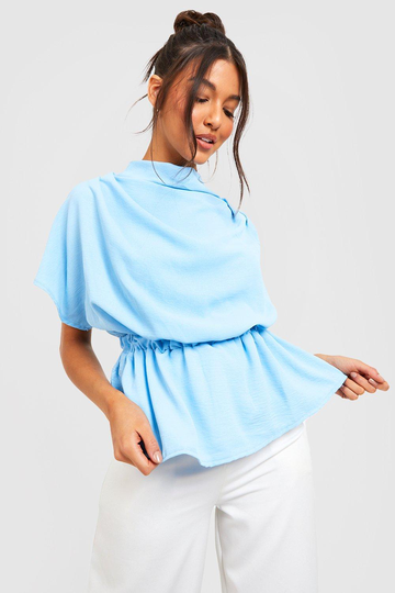 Blus Med Draperad Hals Och Struktur