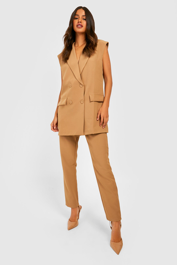 Kostymbyxor I Slim Fit Med Hög Midja, Beige