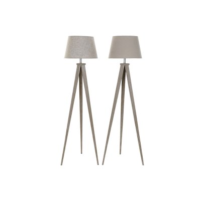 Golvlampa DKD Home Decor Beige Metall linne Kräm Tripod Furu (40 x 40 x 154 cm) (2 pcs)