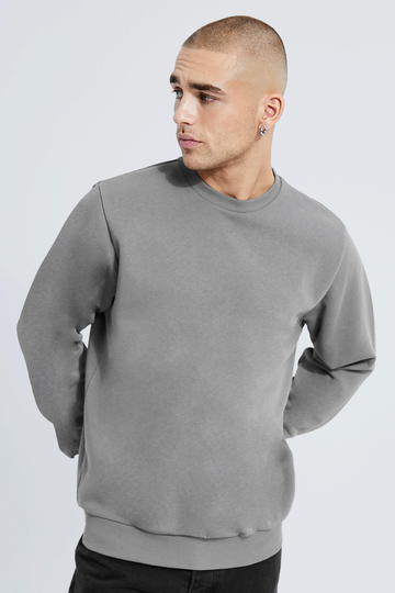 Basic Sweatshirt Med Rund Hals, Grey