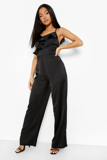Petite - Jumpsuit I Satin Med Volanger, Black