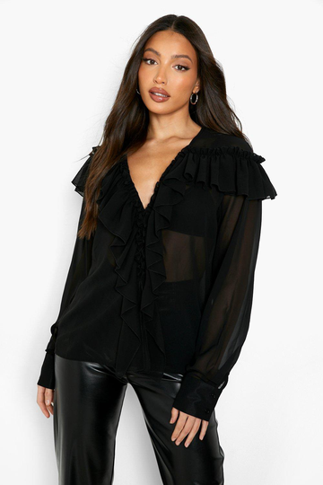 Tall - Blus Med Volanger, Black