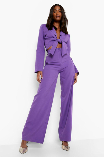 Kort Kavaj Med Knytdetalj, Purple