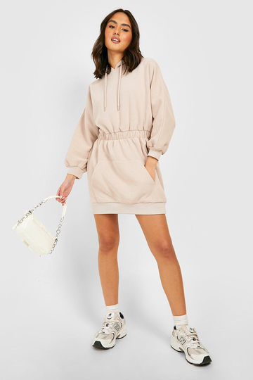 Sweatshirtklänning Med Rynkad Midja, Beige