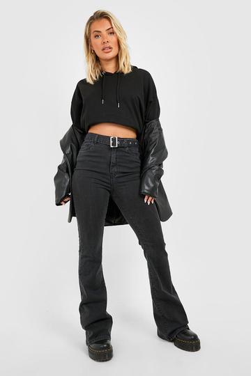 Utsvängda Jeans Med Hög Midja Och Bälte, Black