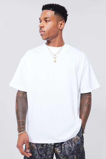 Oversize T-Shirt Med Hög Halsmudd, White