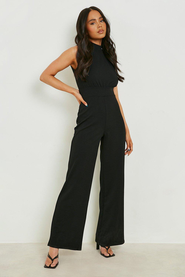 Petite - Jumpsuit Med Öppen Rygg Och Utsvängda Ben, Black