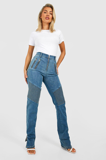 Biker Jeans I Slim Fit Med Hög Midja