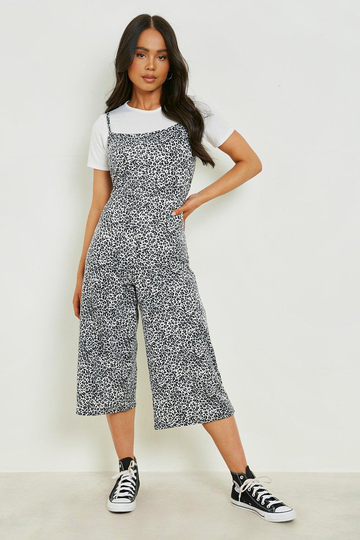 Petite - 2-I-1 Leopardmönstrad Jumpsuit, Black