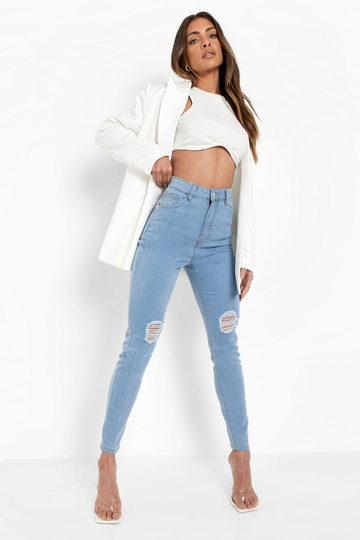 Slitna Skinny Jeans Med Hög Midja