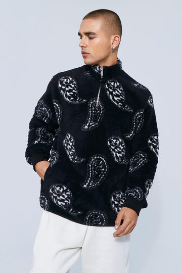 Mönstrad Oversized Sweatshirt I Teddy, Black