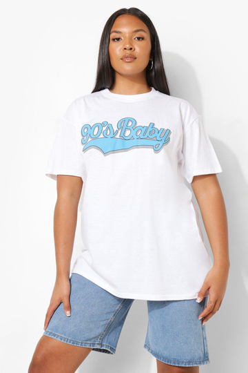 Plus - "90'S Baby" T-Shirt Med Text, White