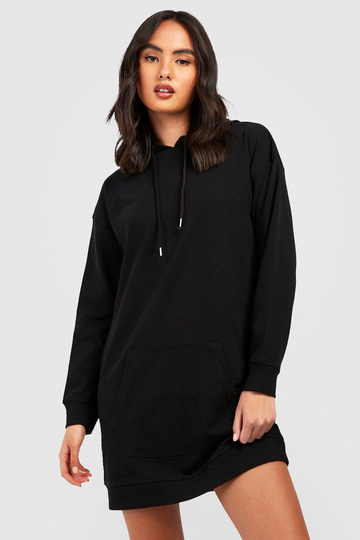 Sweatshirtklänning Med Huva, Black