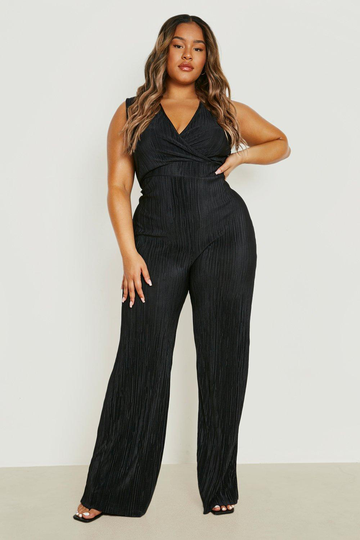 Plus - Plisserad Jumpsuit Med Omlott, Black