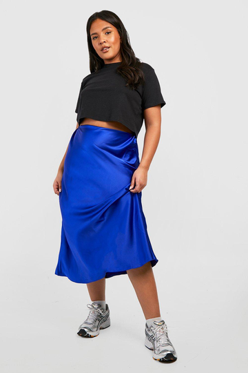 Plus - Midaxikjol I Satin, Blue