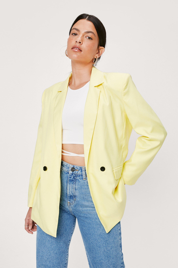 Dubbelknäppt Oversized Kavaj Med Axelvaddar, Yellow
