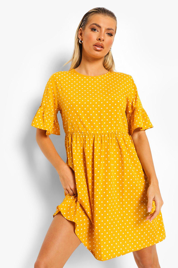 Prickig Klänning Med Volanger, Yellow