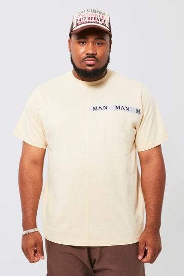 Plus Roman Man T-Shirt Med Dekorativa Sömmar, Beige