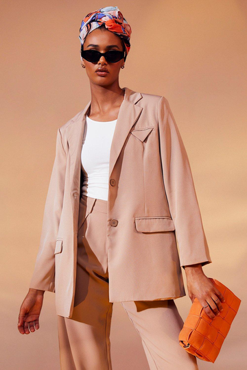 Oversize Kavaj I Återvunnet Tyg, Beige