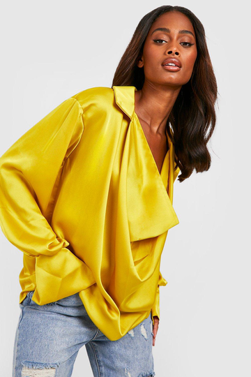 Satinblus Med Utsvängd Ärm, Yellow