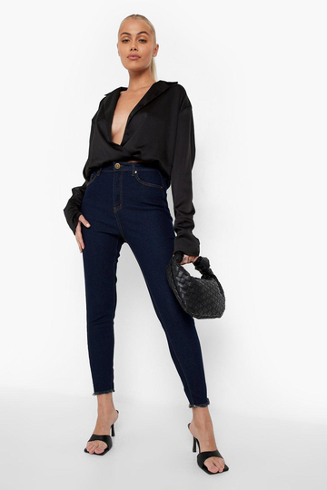 Skinny Jeans Med Fransig Kant, Blue