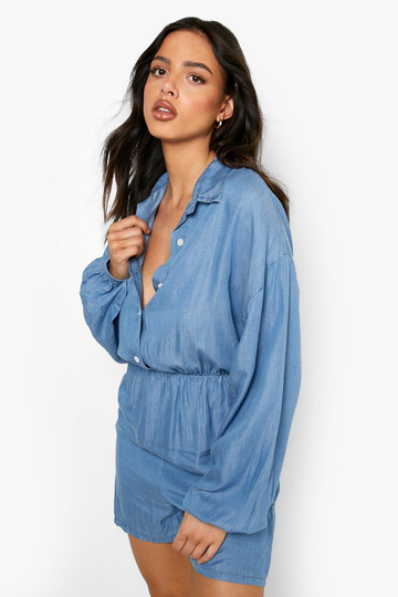 Romper I Denim Med Ballongärm