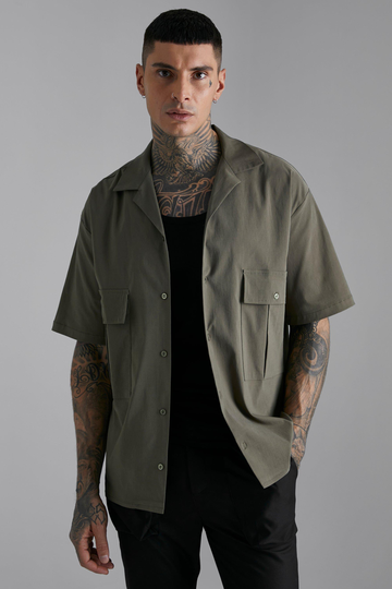 Oversized Kortärmad Skjorta, Green