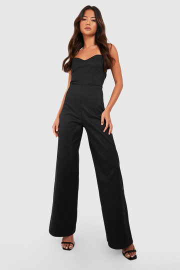 Jumpsuit Med Utsvängda Ben Och Metalliceffekt, Black
